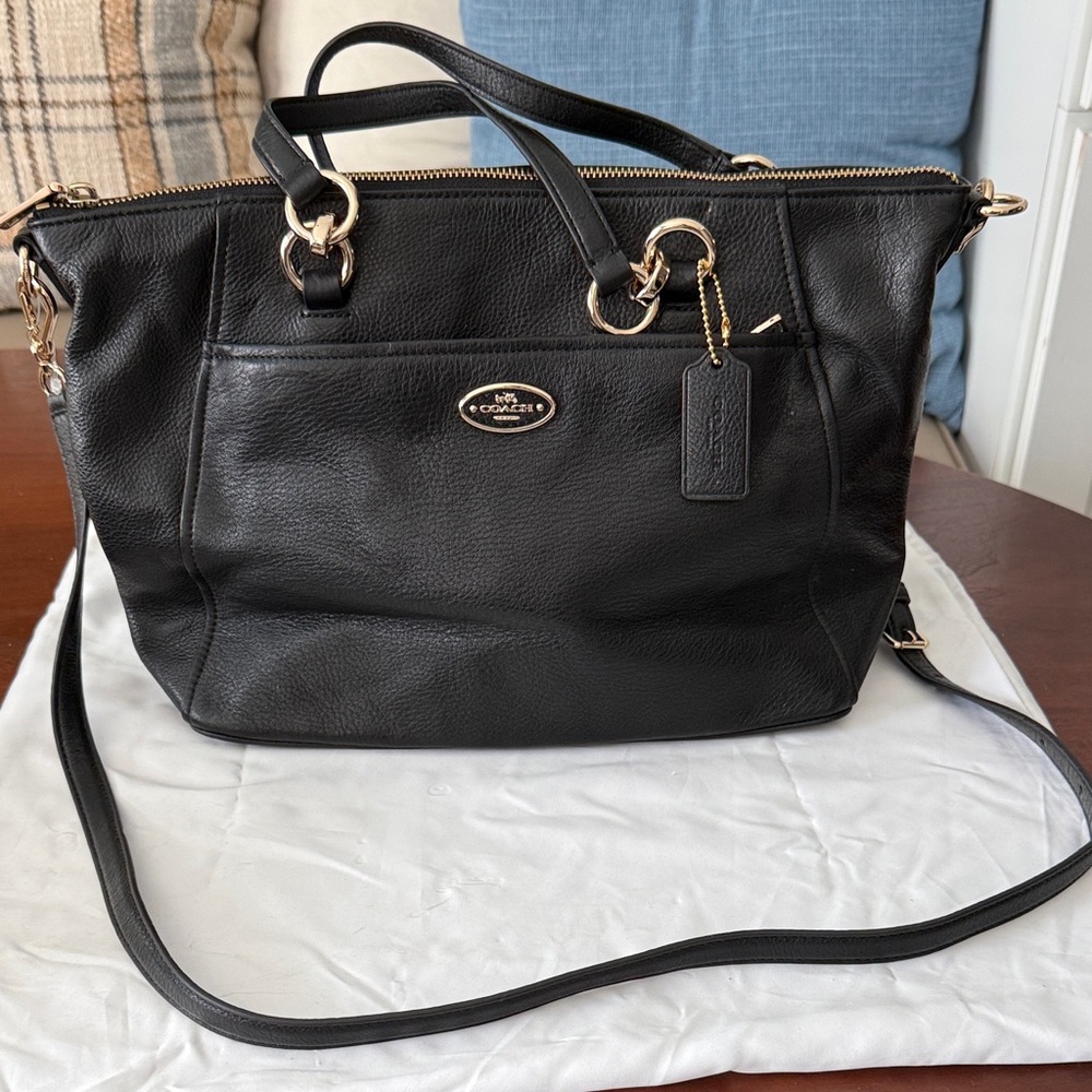 Coach Black Pebbled Leather Tote with Gold Hardware